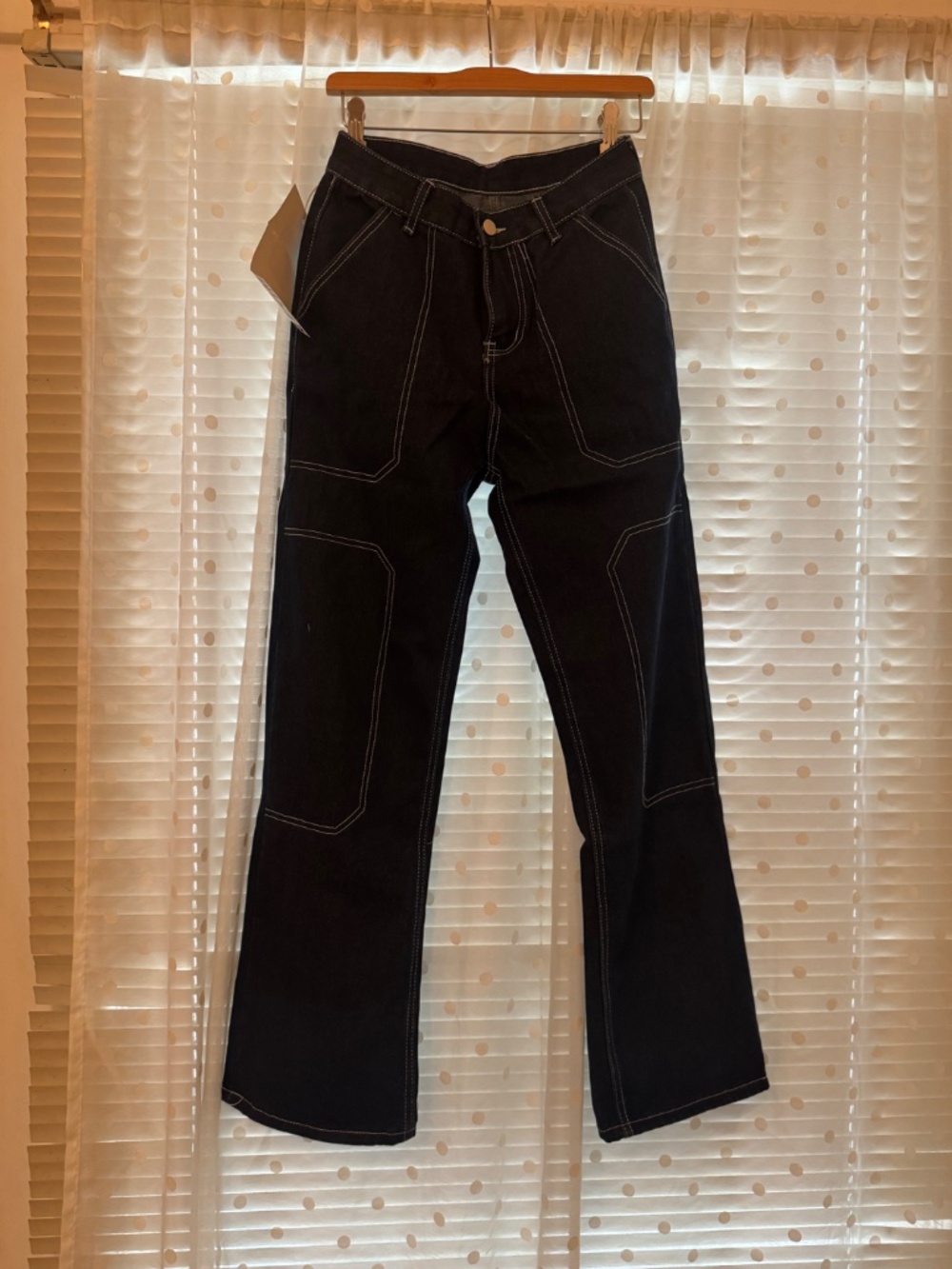 NWT Dark Denim Baggy Leg Jeans With White Stitching Details - Size XS (2-4)